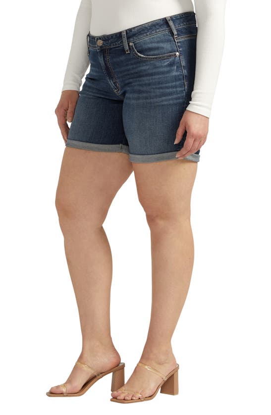 Shop Silver Jeans Co. Mid Rise Denim Boyfriend Shorts In Indigo