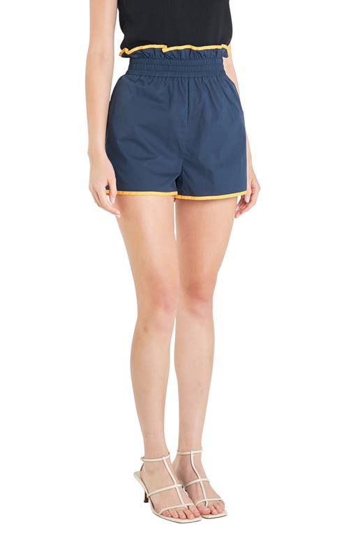 Shop English Factory Contrast Paperbag Cotton Shorts In Navy