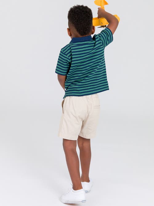 Shop Ruggedbutts Boys Pique Short Sleeve Polo Shirt In Fir Green & Navy Stripe