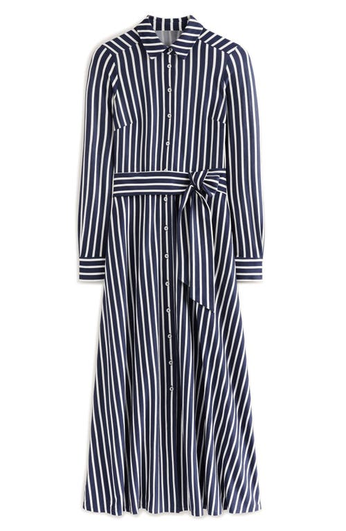 Shop Boden Marcia Stripe Tie Belt Long Sleeve Shirtdress In Navy, Ivory Stripe