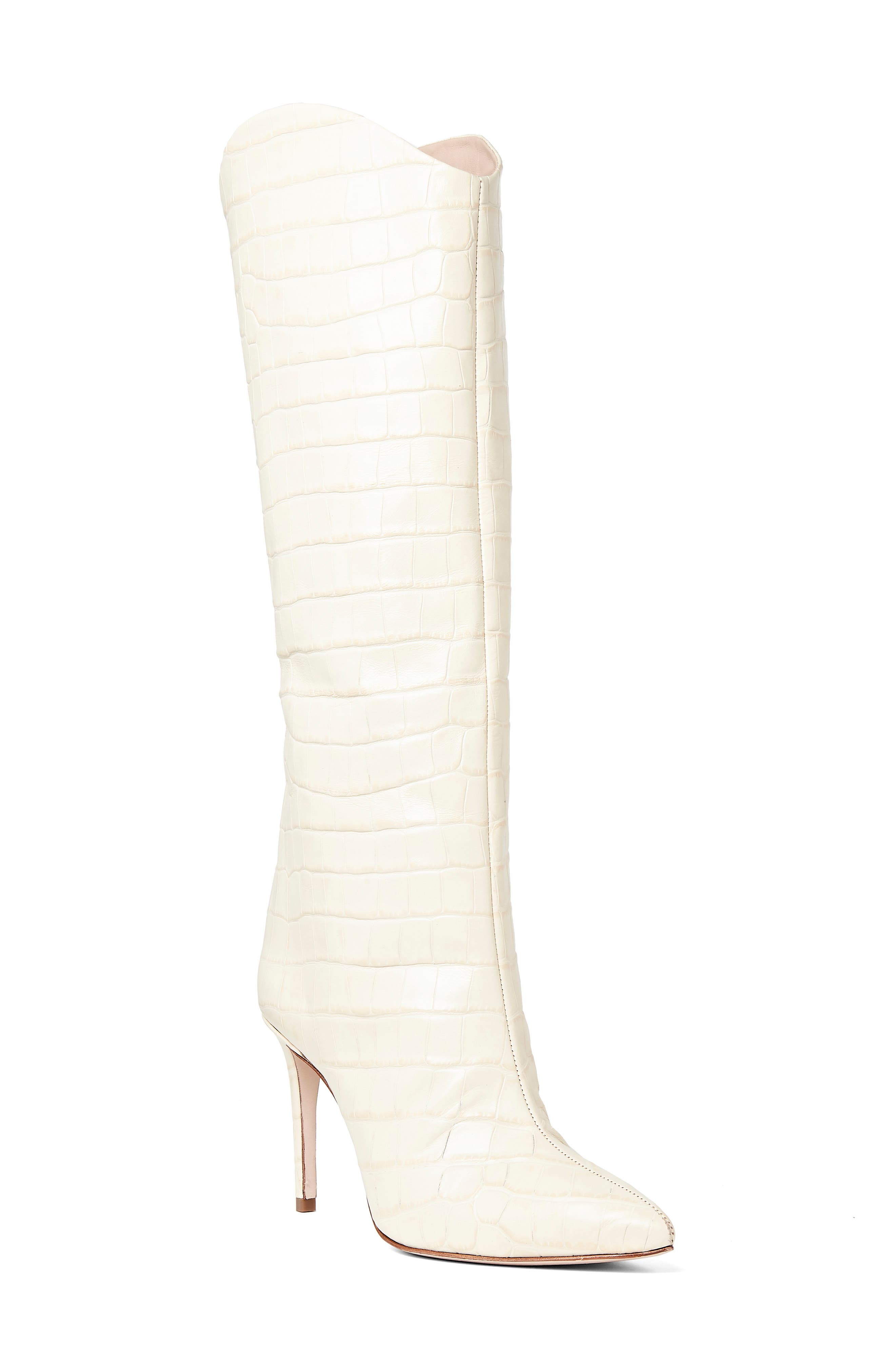 white leather knee boots