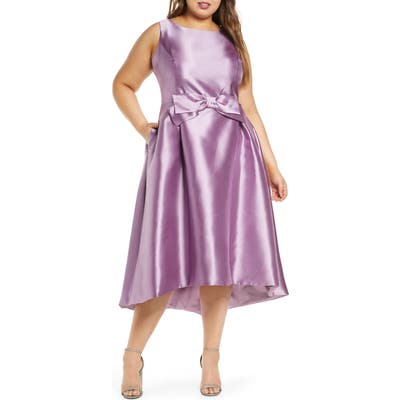 Plus Size Tahari Mikado High/low Tea Length Cocktail Dress, Pink