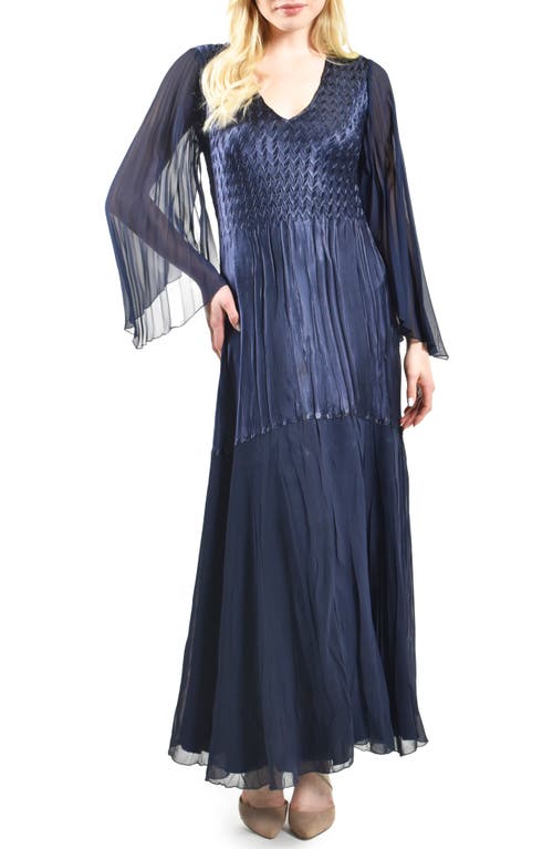 Komarov Charmuese Metallic Braided Long Sleeve Maxi Dress in Midnight Navy