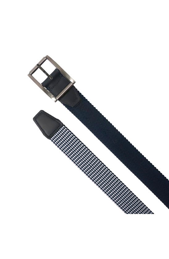 Shop Boconi Reversible Elastic Braid Feather Edge Belt In Navy/ White