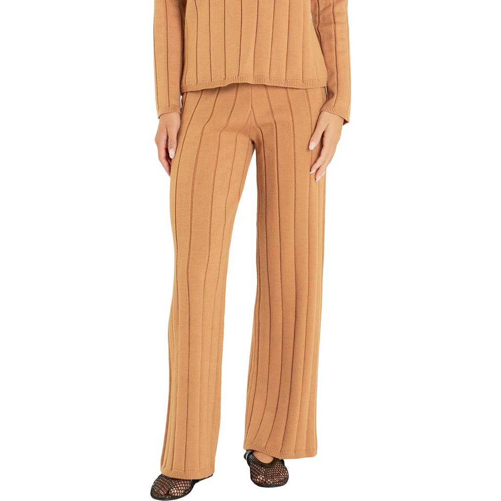 English Factory Pull-on Straight Leg Rib Knit Pants In Camel