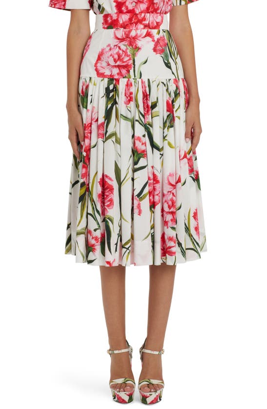 Dolce & Gabbana Floral-print High-waisted Skirt In Natural White
