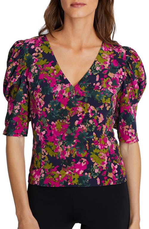 Club Monaco Floral Print Puff Sleeve Silk Top in Pink Mix/Rose at Nordstrom, Size 00