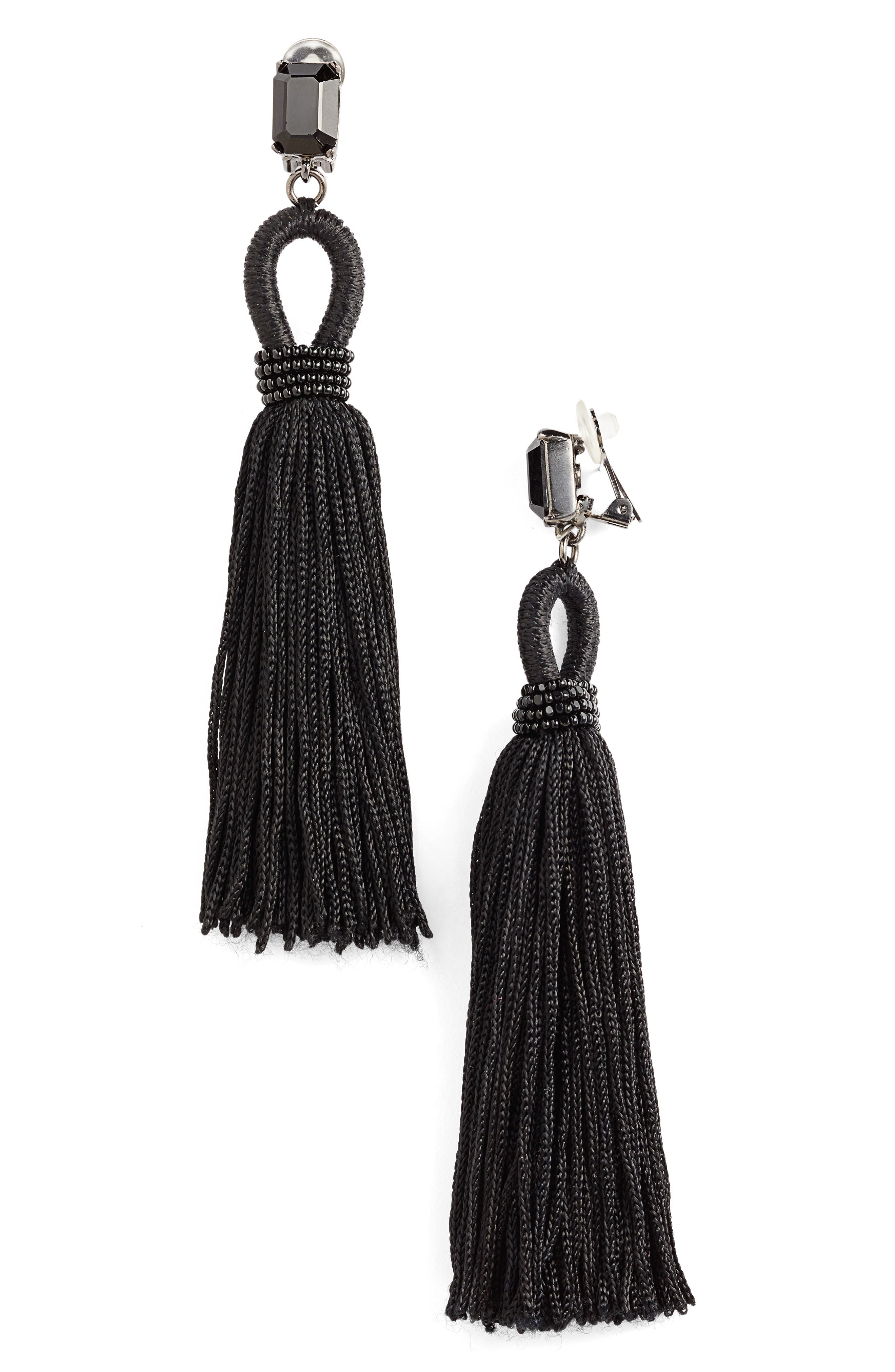 Oscar de la Renta Long Silk Tassel ClipOn Earrings Nordstrom