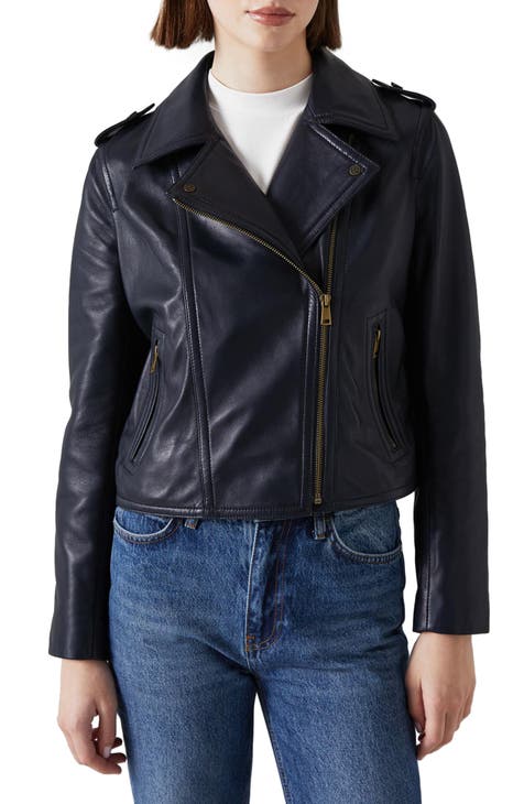 navy leather jacket | Nordstrom