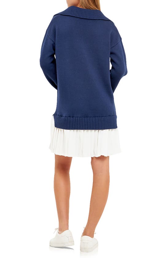 English Factory Mixed Media Pleated Minidress In Navy
