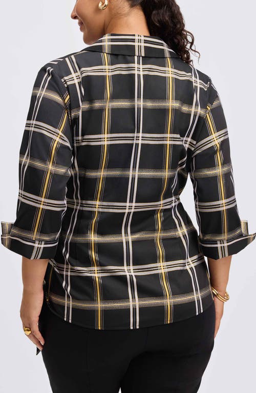 Foxcroft Salina Plaid Wrap Shirt In Black Plaid