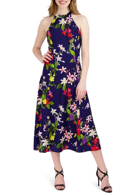 Floral Sleeveless Midi Dress in Navy Multi