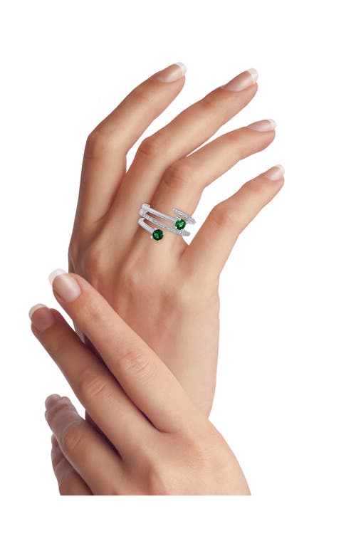 Cz By Kenneth Jay Lane Wraparound Round Cubic Zirconia Ring In Emerald/silver