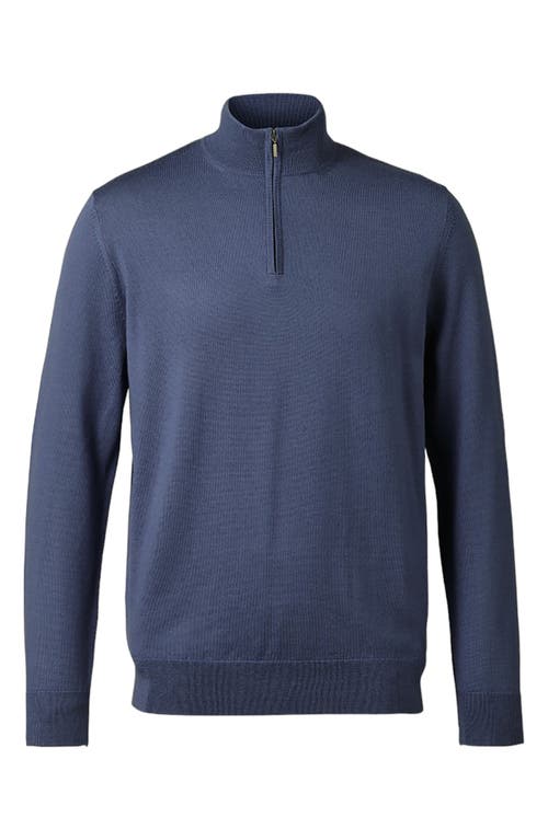Merino Wool Quarter Zip Sweater in Steel Blue