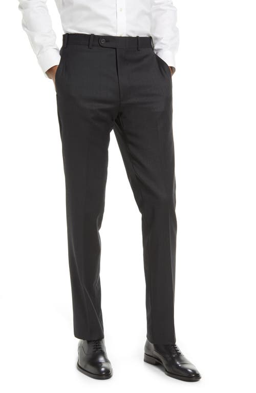 Flat Front Wool Trousers in Charcoal