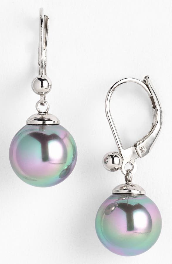 Majorica Simulated Pearl Drop Earrings In Silver/ Grey Pearl