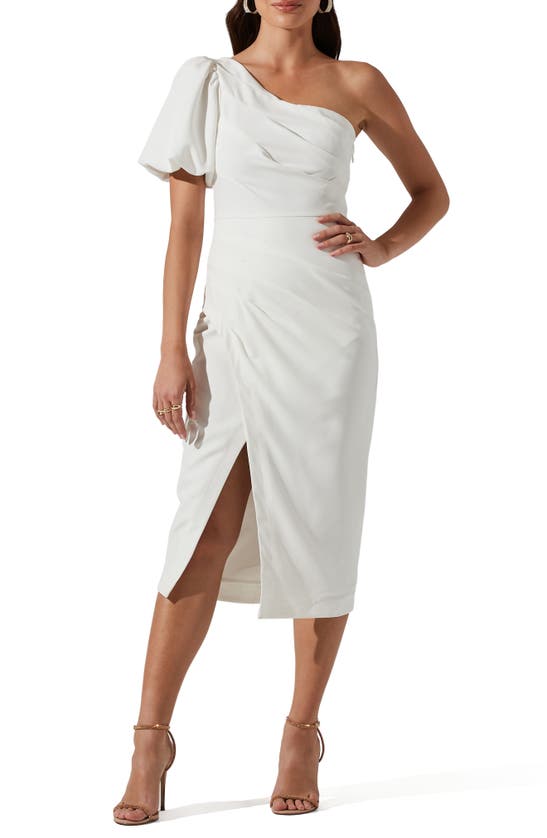 Astr Joelle One-shoulder Puff Sleeve Dress In White