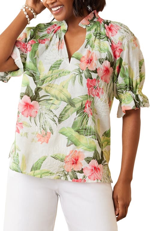 Tommy Bahama Daybreak Hibiscus Embroidery Linen Top White at Nordstrom,