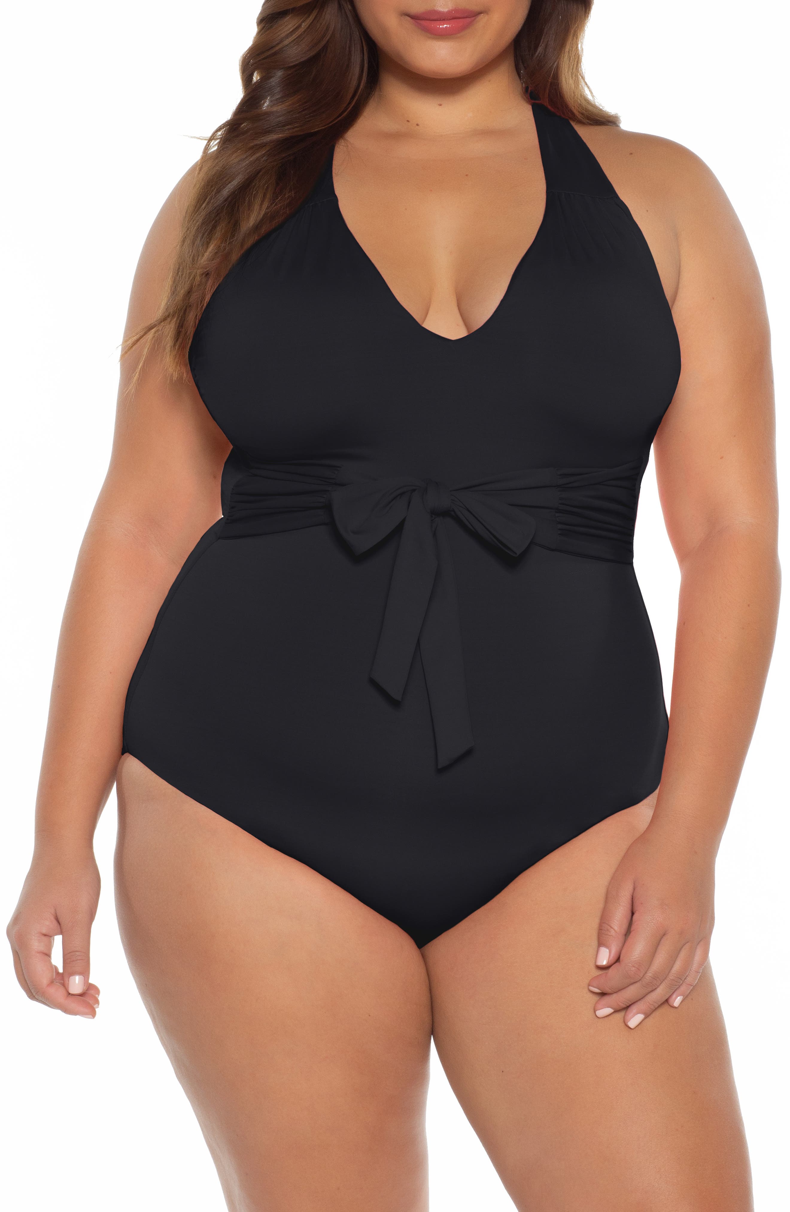 Plus Size Becca Etc. Color Code One-Piece Swimsuit, Black