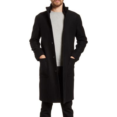Frame Ribbed Collar Wool Blend Topcoat, Blue
