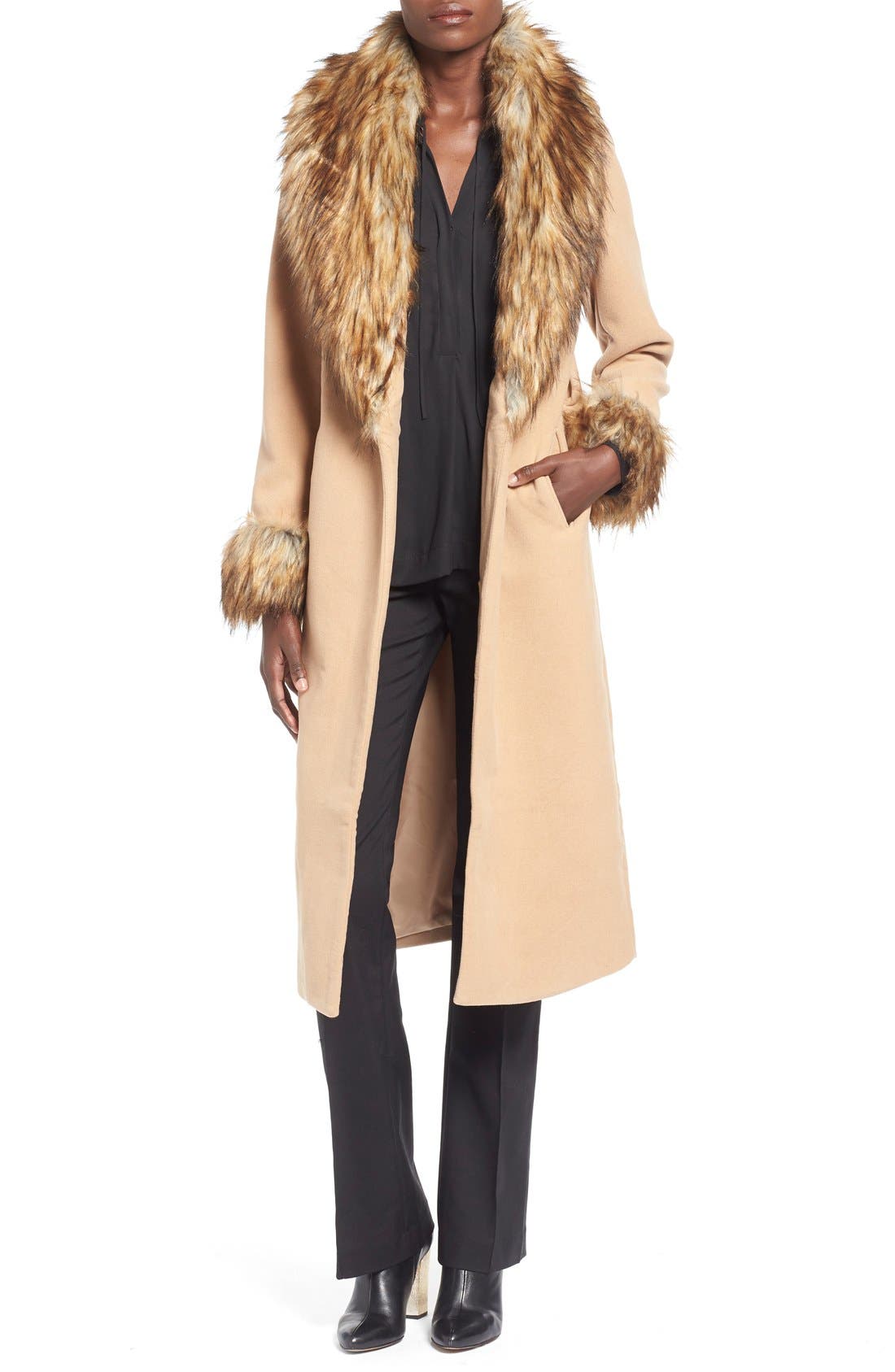 fur trim wrap coat