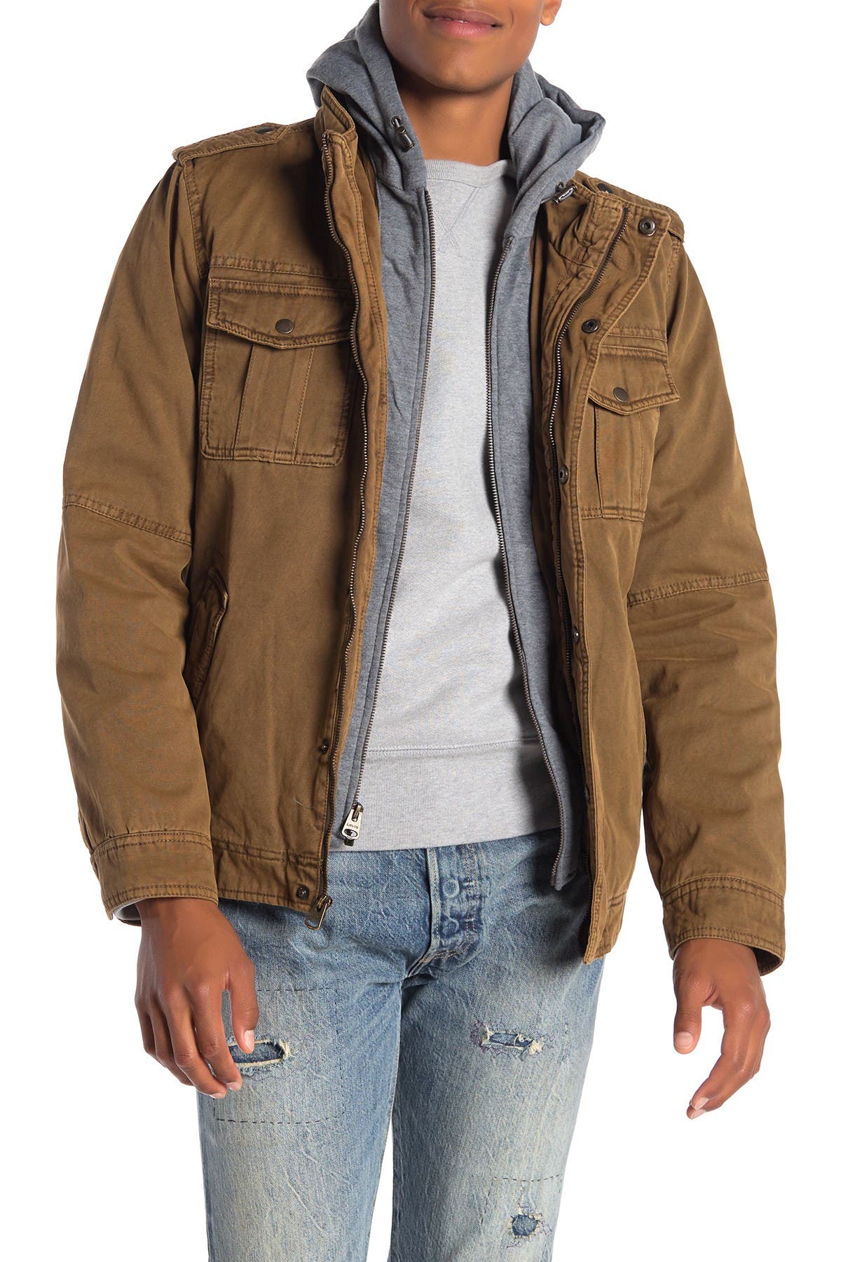 levi's faux shearling lined military jacket with hoodie