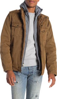 Levi's® Washed Cotton Faux Shearling Lined Hooded Military Jacket |  Nordstromrack