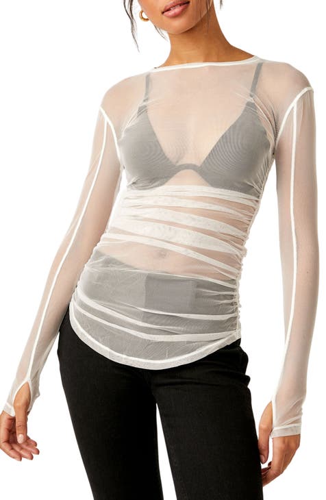 Women's Sheer Tube Top Mesh See-Through Short Sleeve Crop Tops