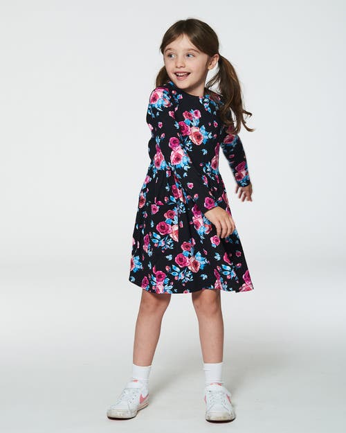 Shop Deux Par Deux Girl's Printed Roses Dress With Pockets Black