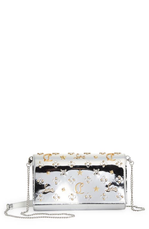 Shop Christian Louboutin Paloma Giddy Loubinthesky Metallic Leather Wallet On A Chain In M944 Silver/multi