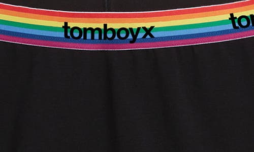 Shop Tomboyx First Line Stretch Cotton Period 9-inch Boxer Briefs In Black Rainbow Logo