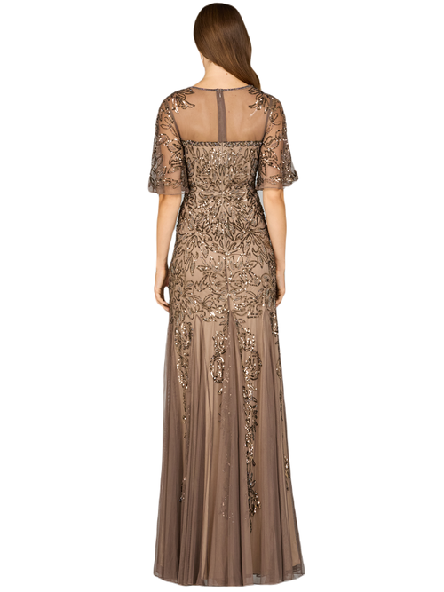 Lara New York Short Sleeve Sheath Beaded Gown In Bronze