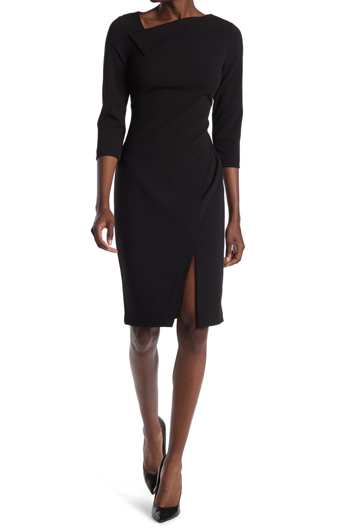 calvin klein black dress 3 4 sleeve Black Sweetheart Plaeted Velvet Long Prom Dress with One Shoulder –  FancyVestido main image 0