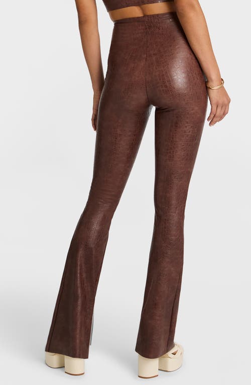 Shop Commando Faux Leather Crocodile Print Flare Leggings In Brown Croc