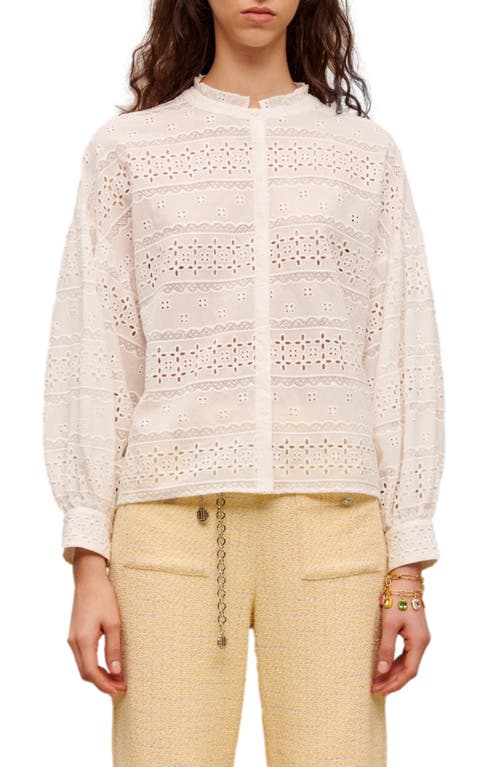 maje Ceanno Eyelet Cotton Button-Up Shirt in White