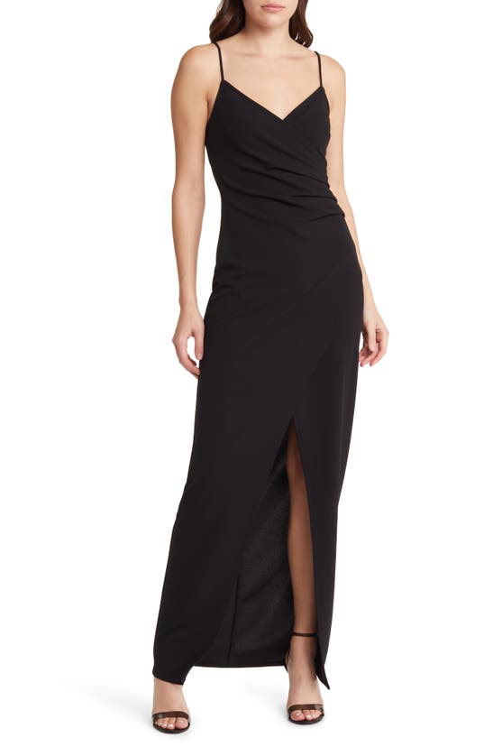 Lulus Sweetest Admirer Black Ruched Surplice Maxi Dress In Black