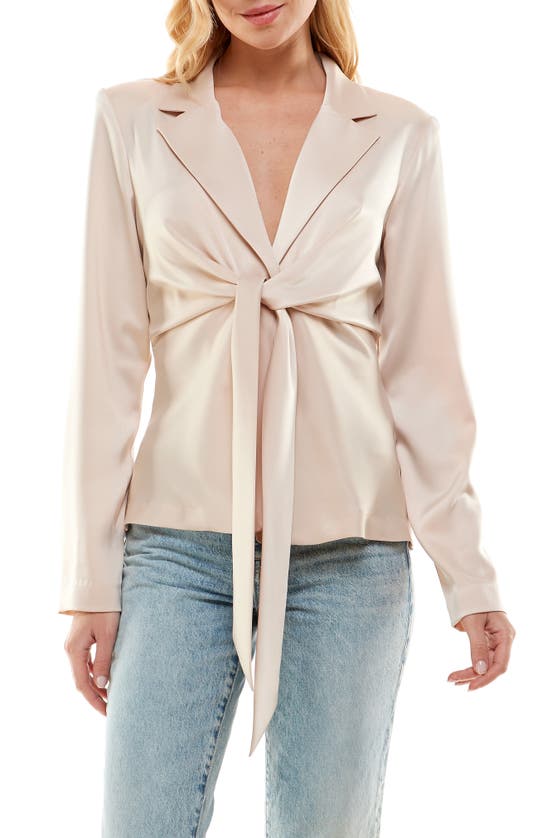 Wayf Merci Tie Waist Top In Beige