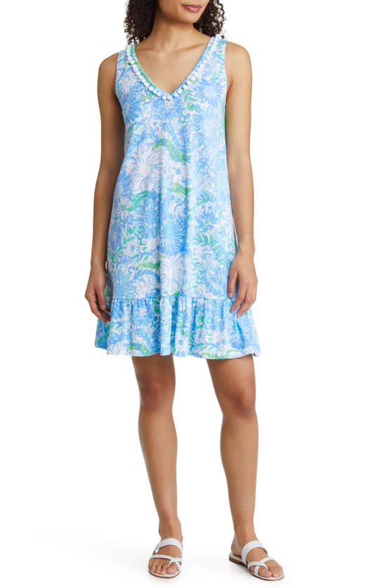 Lilly Pulitzer Camilla Floral Sleeveless V-neck Cotton Dress In Frenchie Blue Suns Out
