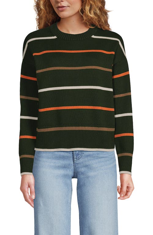 Shop Lands' End Cotton Easy Fit Crew Neck Sweater In Fresh Evergreen Multi Stripe