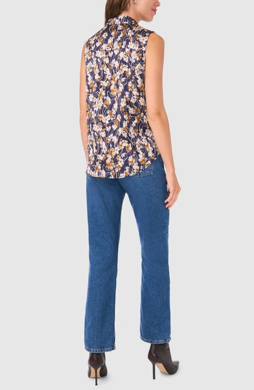 Shop Halogenr Halogen(r) Printed Sleeveless Button-up Top In Classic Navy Blue Floral