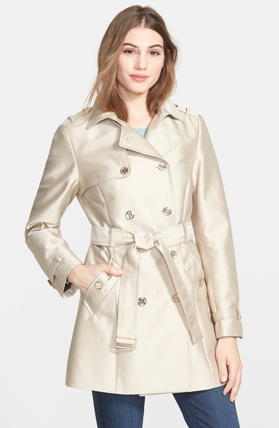 Calvin Klein Double Breasted Satin Trench Coat Nordstrom