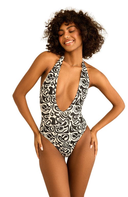 Dippin Daisys Cheryl Low Cut V-Neck One Piece Mustang Wave at Nordstrom,