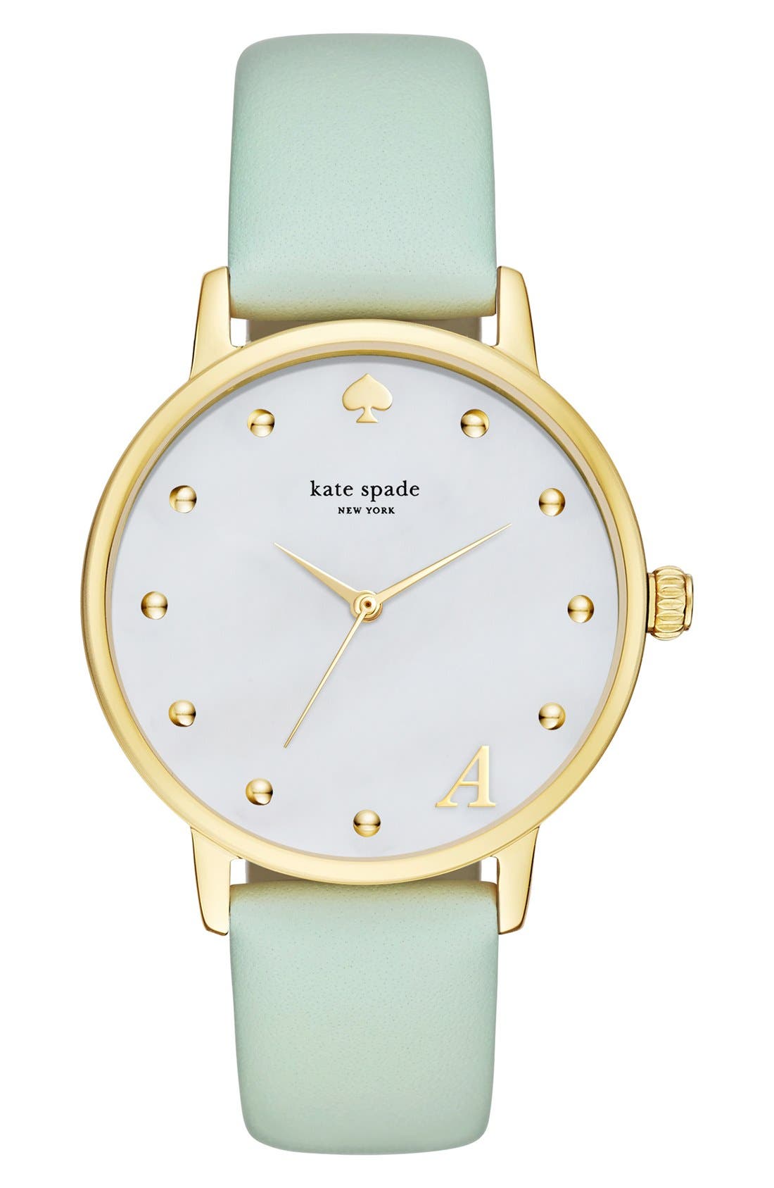 kate spade new york 'metro monogram' leather strap watch, 34mm