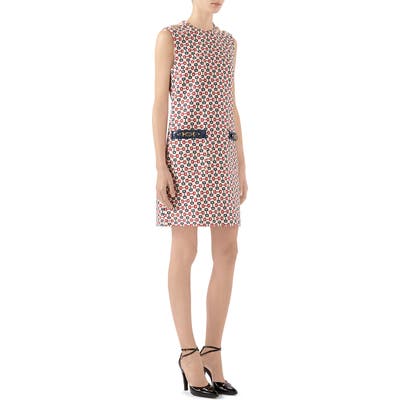 Gucci Horsebit Print Cotton Canvas Shift Dress, 8 IT - Red
