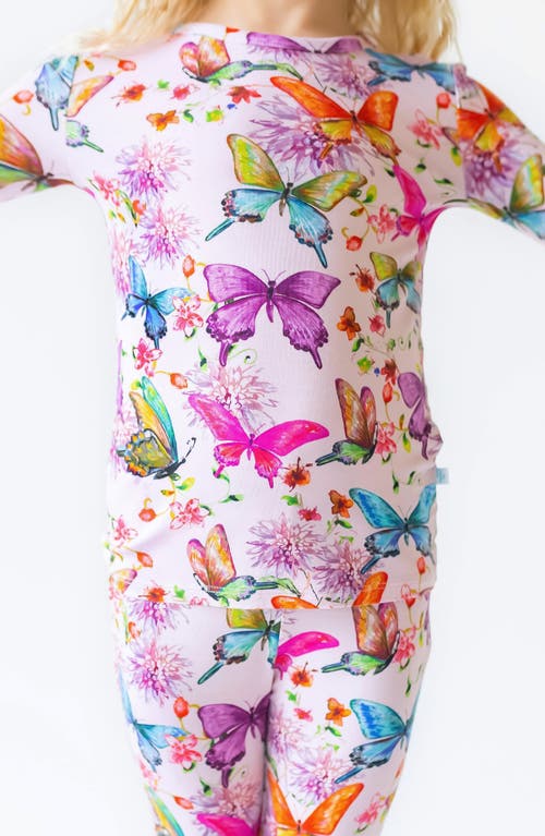 Shop Posh Peanut Kids' Butterfly Print Fitted Two-piece Pajamas In Pink