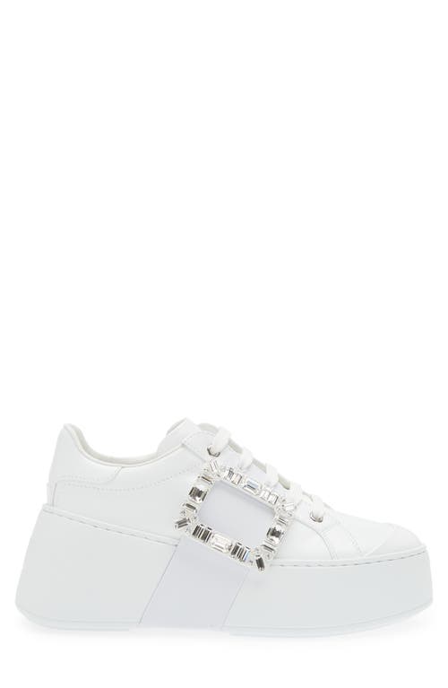 Roger Vivier Viv Skate Crystal-embellished Rubber-trimmed Leather Sneakers In White