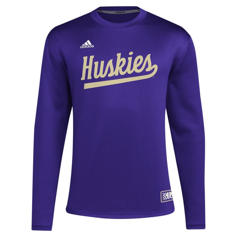 Shop Adidas Originals Adidas Purple Washington Huskies Reverse Retro Baseball Script Pullover Sweatshirt