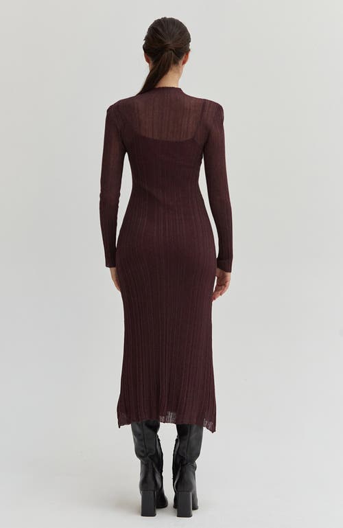 Crescent Sheer Lurex Maxi Dress In Cabernet