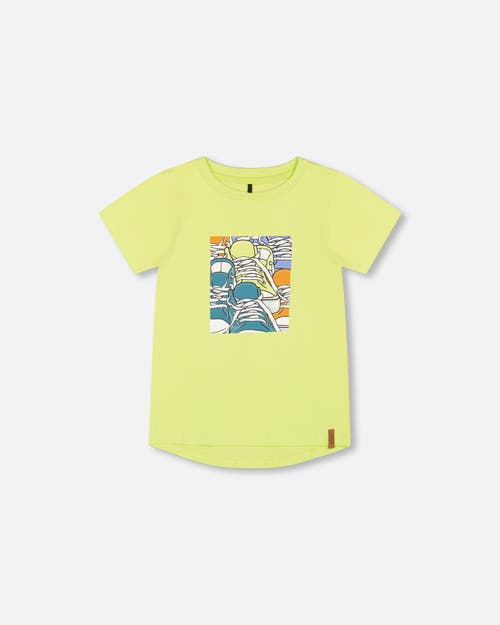 Deux Par Deux Boy's Organic Cotton T-Shirt With Sneaker Print Lime at Nordstrom