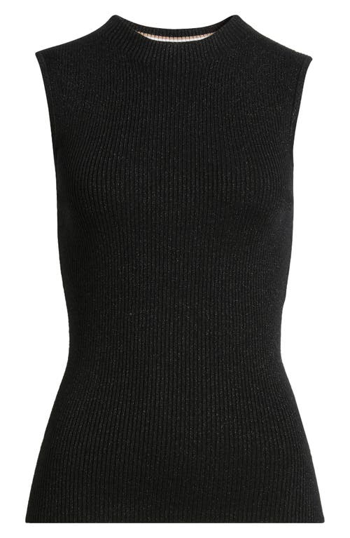 Hugo Boss Boss Fusoni Metallic Mock Neck Sleeveless Rib Sweater In Black Lurex